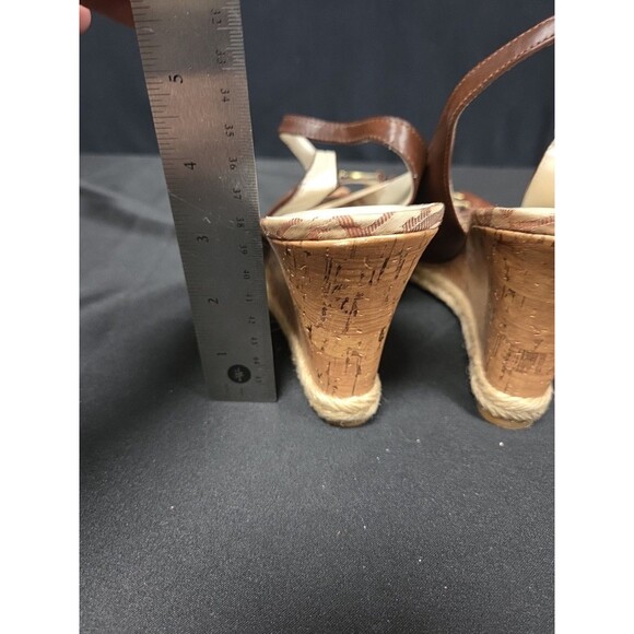 Etienne Aigner Brown Leather Cork Wedge Slingback Sandals Size 9.5 - Picture 5 of 7